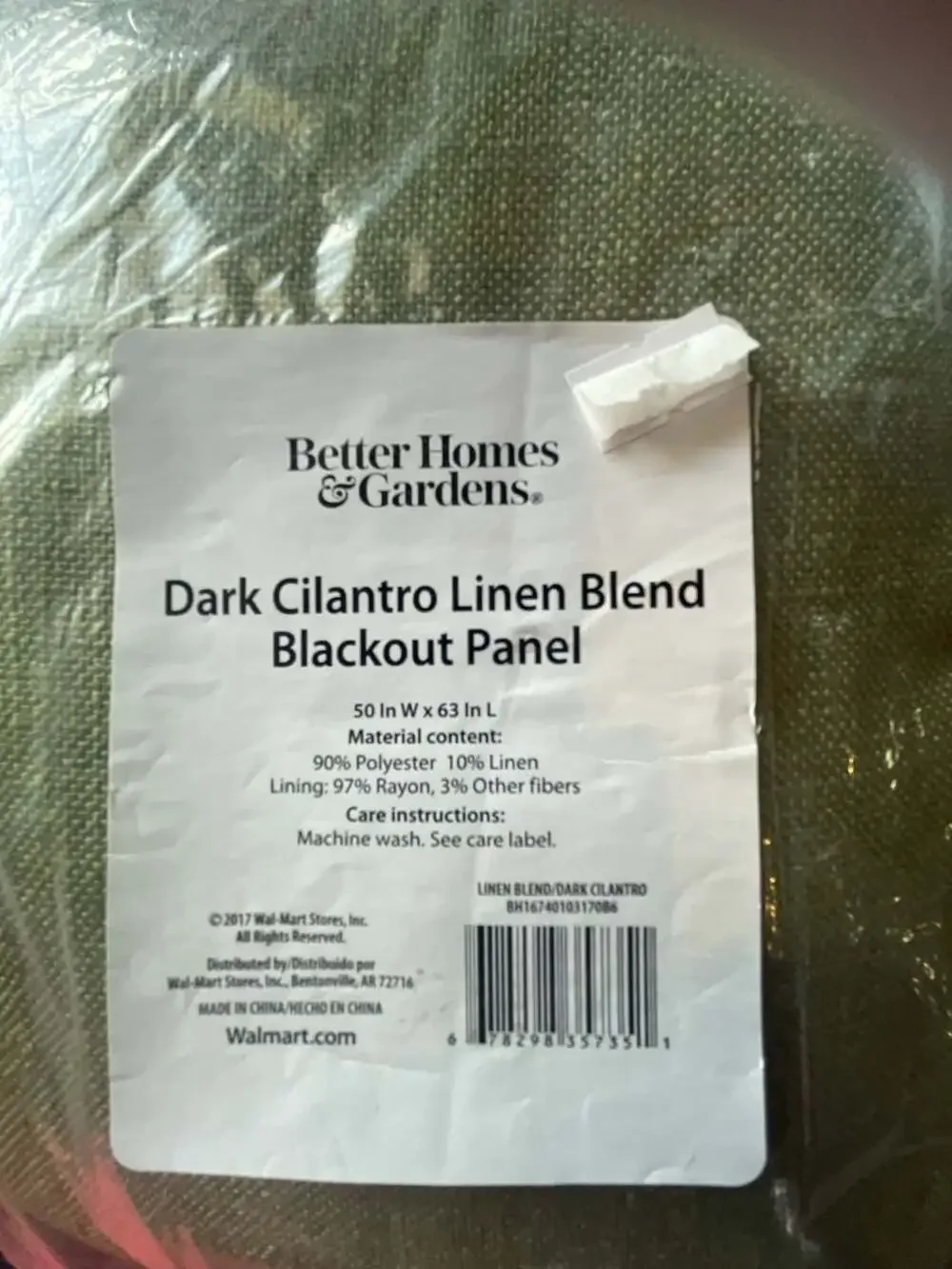 Better Homes & Gardens Dark Cilantro Linen Blend Blackout Panel 50x63